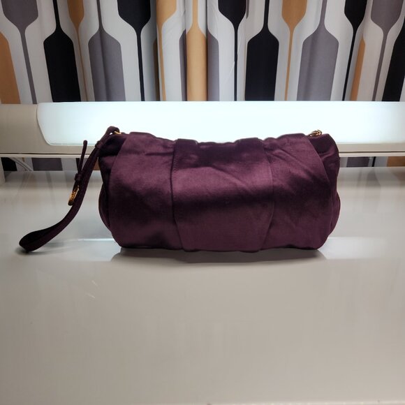 Vintage Prada Mini Wristlet Bag in Purple Eggplant Satin Fabric w Gold Hardware - Picture 5 of 16